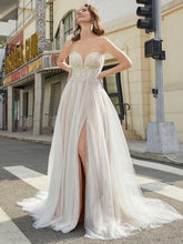 Women's Strapless Wedding Dress With Embroidered Mesh And Beaded Detail